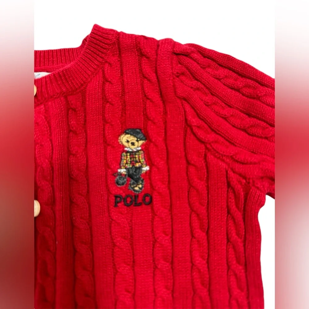 Ralph Lauren Childrenswear Polo Bear Mini‎ Cable Cotton Cardigan Size 6- MONTH